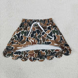Green Brown Camo Beige Scalloped Shorts Girls Skirt