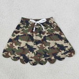 Brown Black Green Camo Scalloped Shorts Girls Skirt