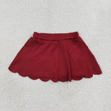 Solid Dark Red Scalloped Athletic Shorts Girls Skirt