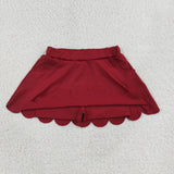Solid Dark Red Scalloped Athletic Shorts Girls Skirt