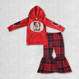 Santa Hoodie Red Black Plaid Girls Christmas Outfits