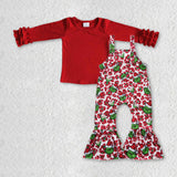 Solid Red Top Cartoon Red Girls Christmas Outfits