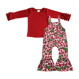 Solid Red Top Cartoon Red Girls Christmas Outfits