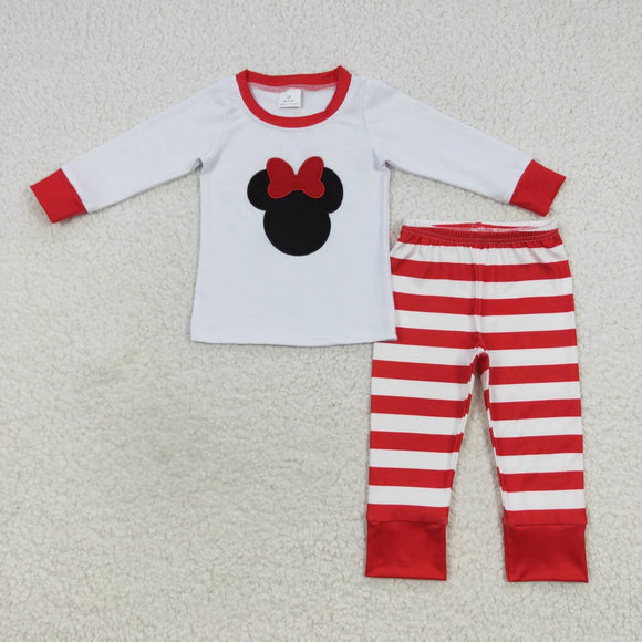 Cartoon Red Stripe Girls Christmas Pajamas