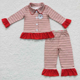 Kids Santa Stripe Red Ruffles Mommy & Me Girls Christmas Pajamas