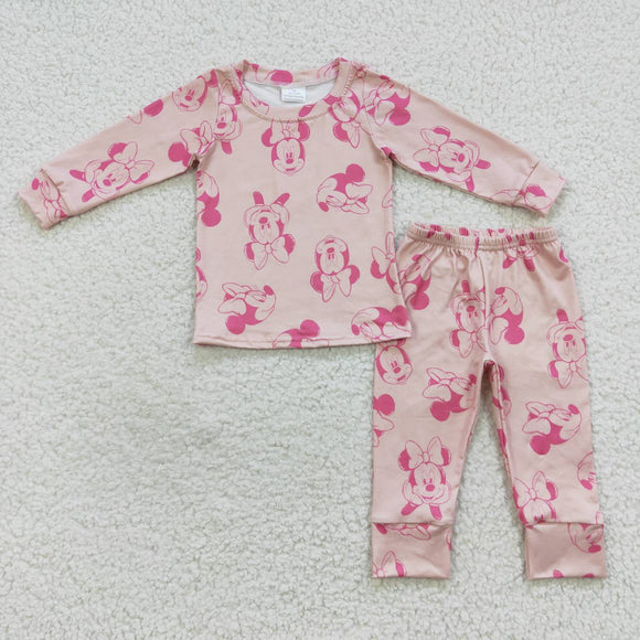 Cartoon Pink Girls Long Sleeve Pajamas