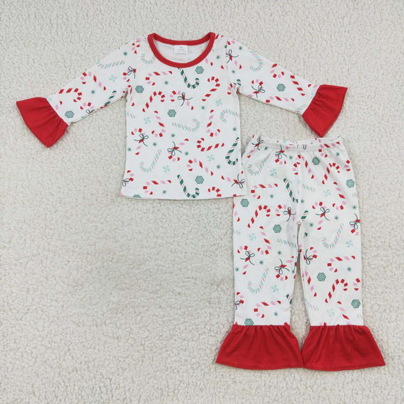 Candy Cane Red Ruffles White Mommy & Me Girls Christmas Pajamas