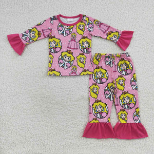 Cartoon Princess Pink Girls Long Sleeve Pajamas