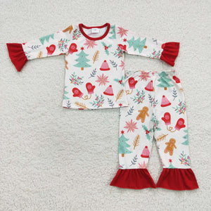 Gingerbread Tree Red Ruffles Mommy & Me Girls Christmas Pajamas