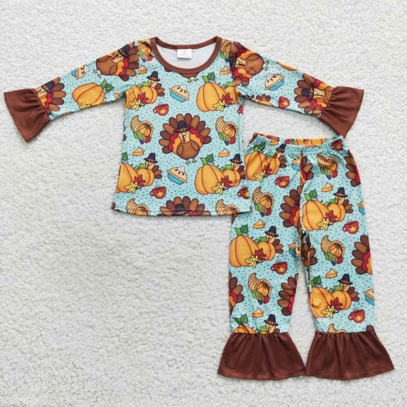 Turkey Pumpkin Girls Thanksgiving Pajamas