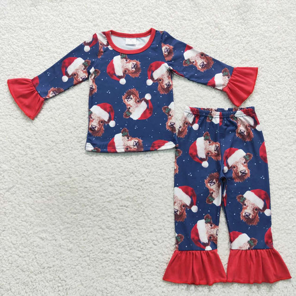 Cow Navy Red Girls Christmas Pajamas