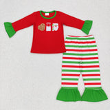 Cookie Milk Santa Red Green Stripe Ruffles Girls Christmas Pajamas