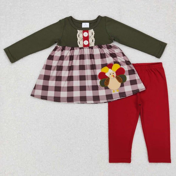 Turkey Green Red Plaid Girls Thanksgivng Outfits