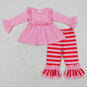 Pink Ruffles Red Stripe Girls Valentines Outfits