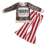 Merry Leopard Red White Stripe Denim Girls Christmas Outfits