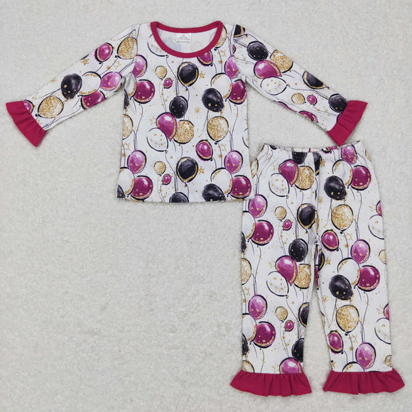 Balloon New Year Girls Long Sleeve Pajamas