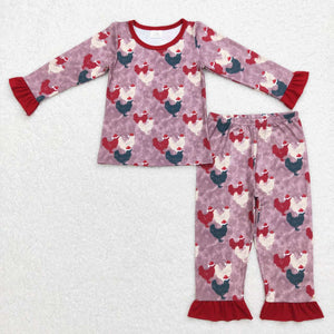 Chicken Dark Red Girls Christmas Pajamas