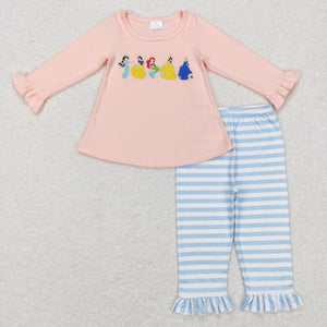 Cartoon Princess Pink Girls Long Sleeve+Trousers Sets