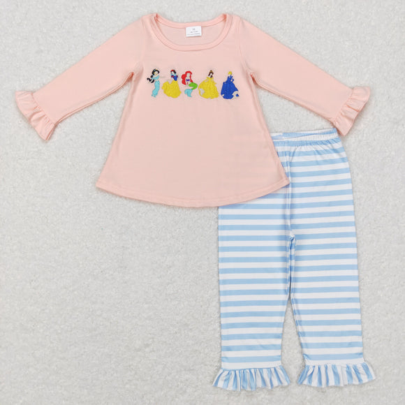 Cartoon Princess Pink Girls Long Sleeve+Trousers Sets