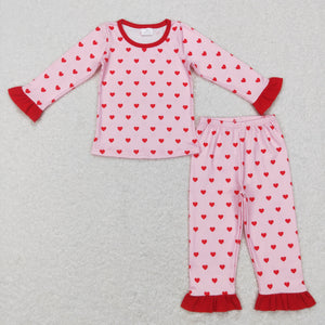 Heart Red Ruffles Pink Girls Valentines Pajamas