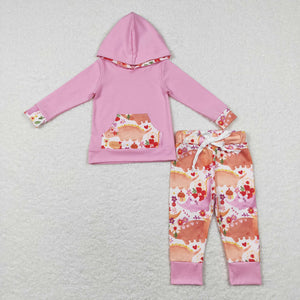 Dinosaur Floral Pink Girls Fall Hoodie Sets