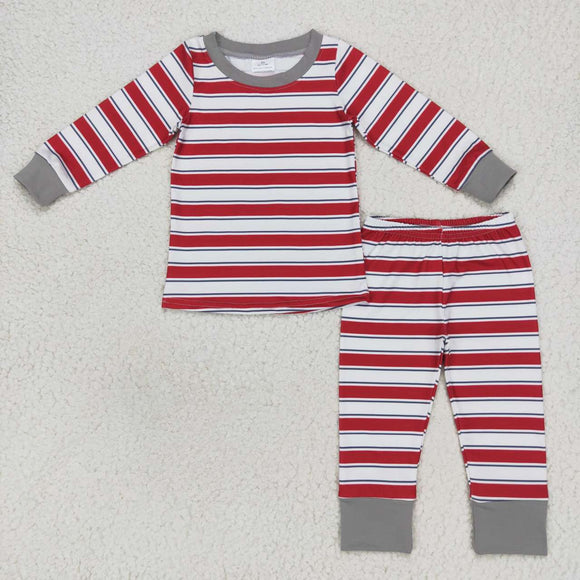 Red White Stripe Gray Girls Christmas Pajamas