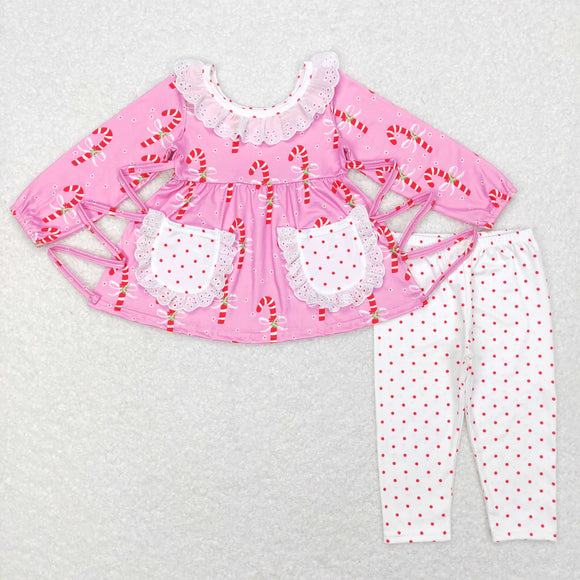 Candy Cane Pockets Pink Girls Christmas Outfits