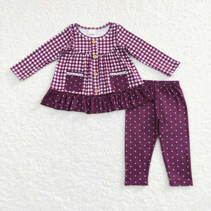 Pockets Polka Dots Plaid Fuchsia Girls Christmas Outfits