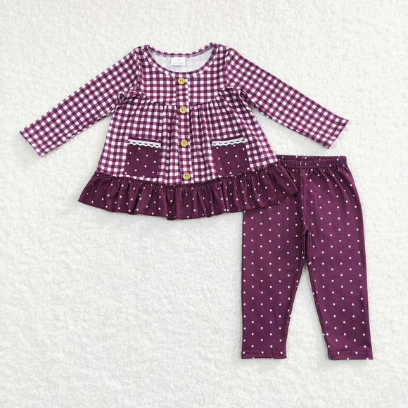 Pockets Polka Dots Plaid Fuchsia Girls Christmas Outfits