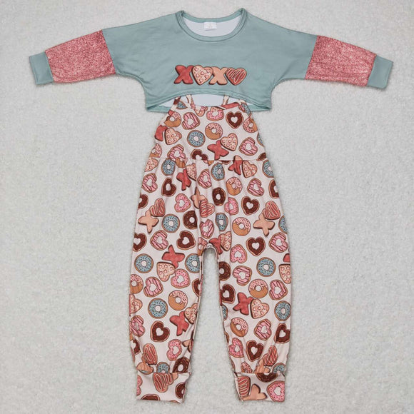 XOXO Heart Donut Jumpsuit Girls Valentines Outfits