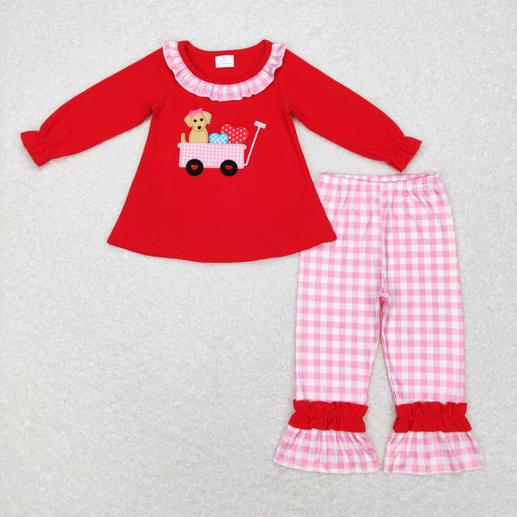 Dog Heart Plaid Pink Red Girls Valentines Outfits