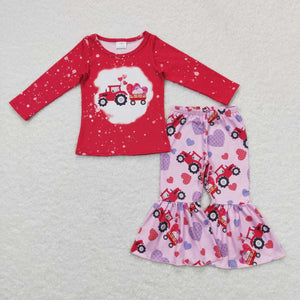 Heart Tractor Red Pink Girls Valentines Outfits