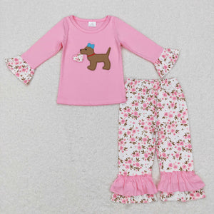 Floral Heart Dog Ruffles Pink Girls Valentines Outfits