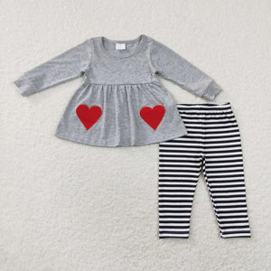 Red Heart Stripe Gray Girls Valentines Outfits