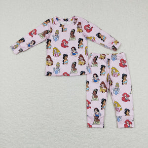 Cartoon Princess Pink Girls Long Sleeve Pajamas