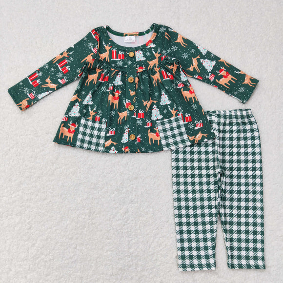 Reindeer Gift Pockets Green Plaid Girls Christmas Outfits