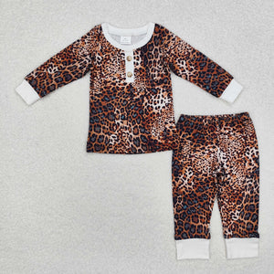 Leopard Print Girls Long Sleeve Pajamas