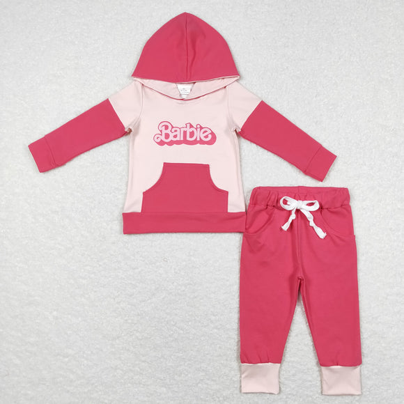 Cartoon Dolls Hot Pink Girls Fall Hoodie Sets