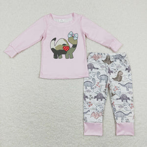 Dinosaur Heart Pink Girls Valentines Pajamas