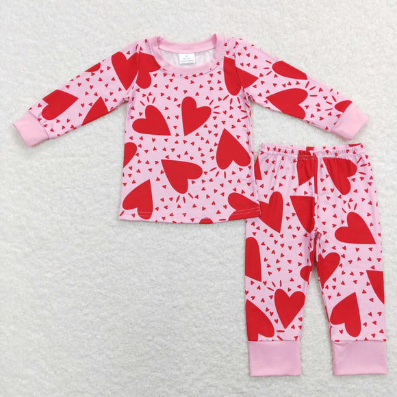 Heart Red Pink Girls Valentines Pajamas