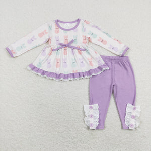 Bunny Lace Ruffles Purple Girls Easter Outfits