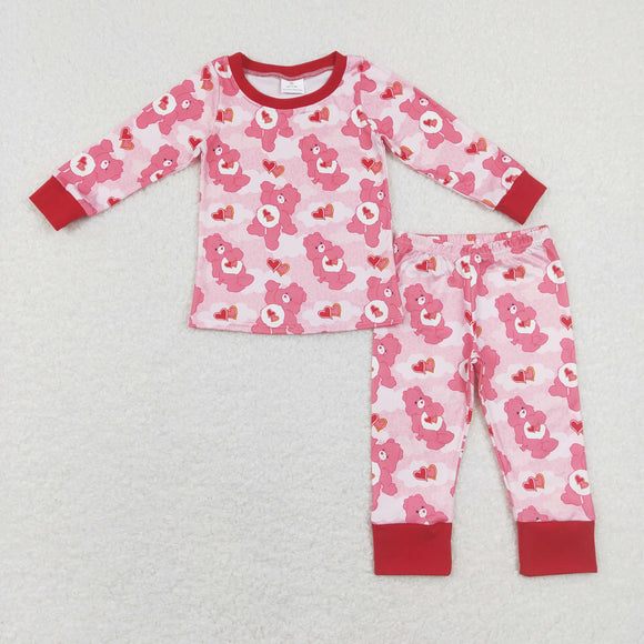 Cartoon Bear Pink Red Girls Valentines Pajamas