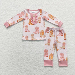 Boots Cowgirl Pink Girls Long Sleeve Pajamas