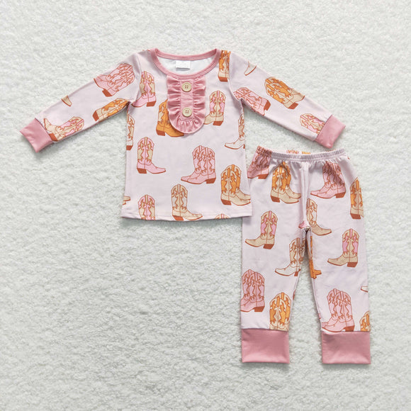 Boots Cowgirl Pink Girls Long Sleeve Pajamas