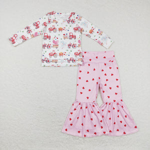 Tractor Heart Pink Girls Valentines Outfits