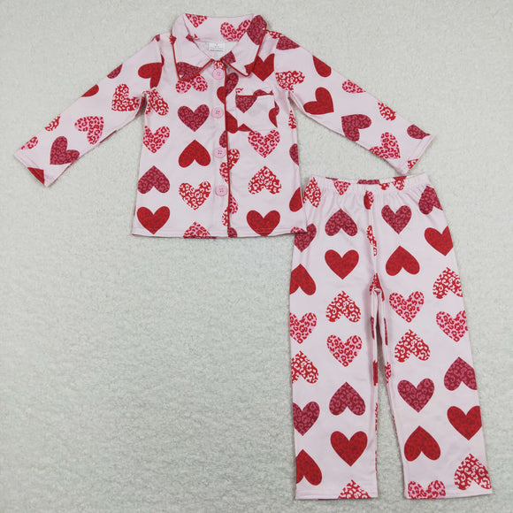 Heart Red Pink Girls Valentines Pajamas