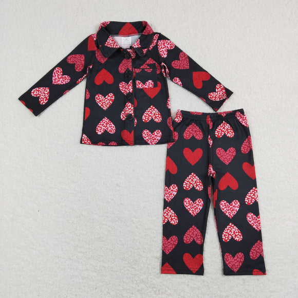 Heart Red Black Girls Valentines Pajamas