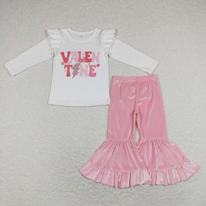 Letters White Pastel Orange Velvet Girls Valentines Outfits