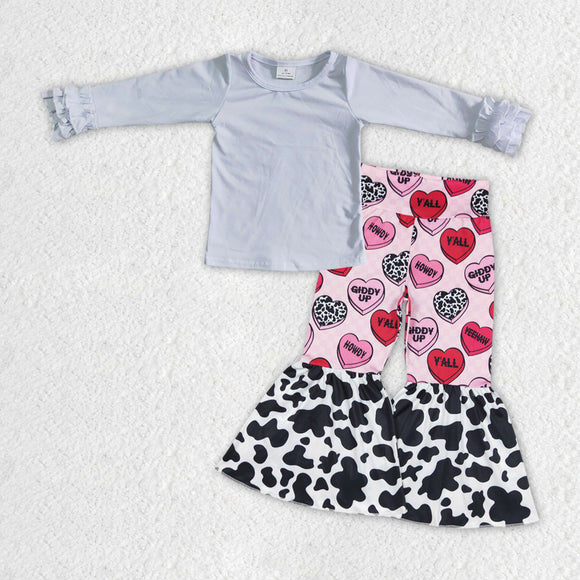 Solid White Giddy Up Heart Pink Girls Valentines Outfits