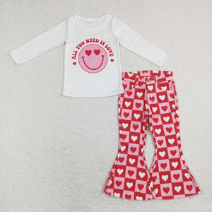 All you need is Love Smile Plaid Denim Girls Valentines Outfits